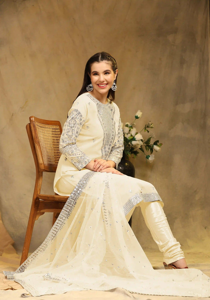 Festive Faux Georgette Suit | Designer Embroidery & Net Dupatta