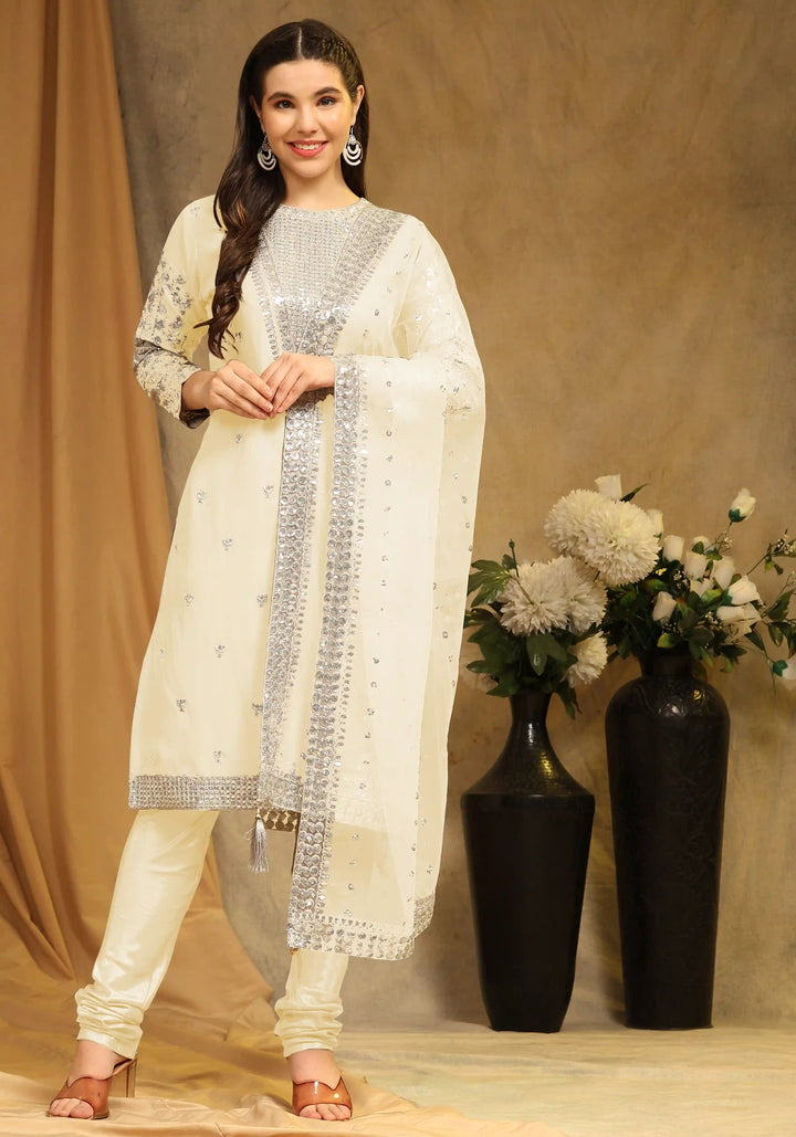 Festive Faux Georgette Suit | Designer Embroidery & Net Dupatta