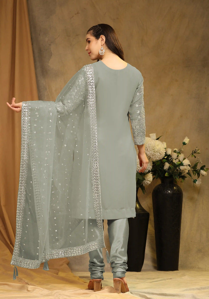 Festive Faux Georgette Suit | Designer Embroidery & Net Dupatta