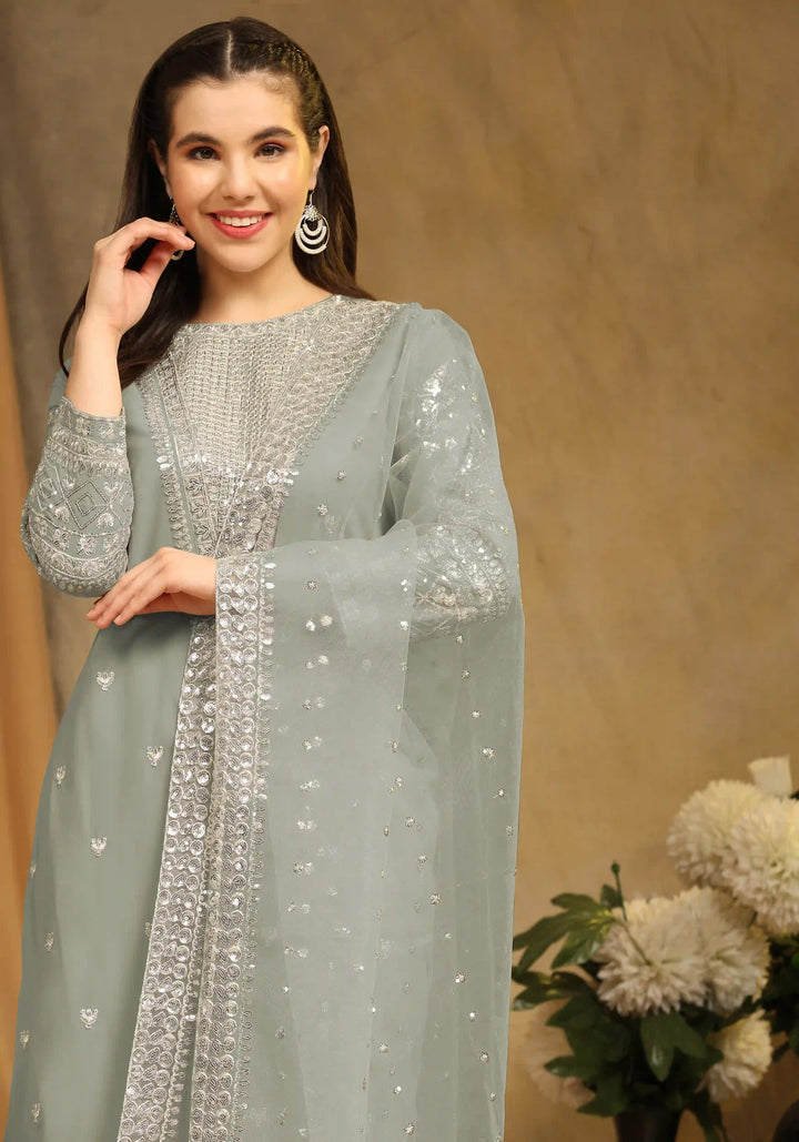 Festive Faux Georgette Suit | Designer Embroidery & Net Dupatta