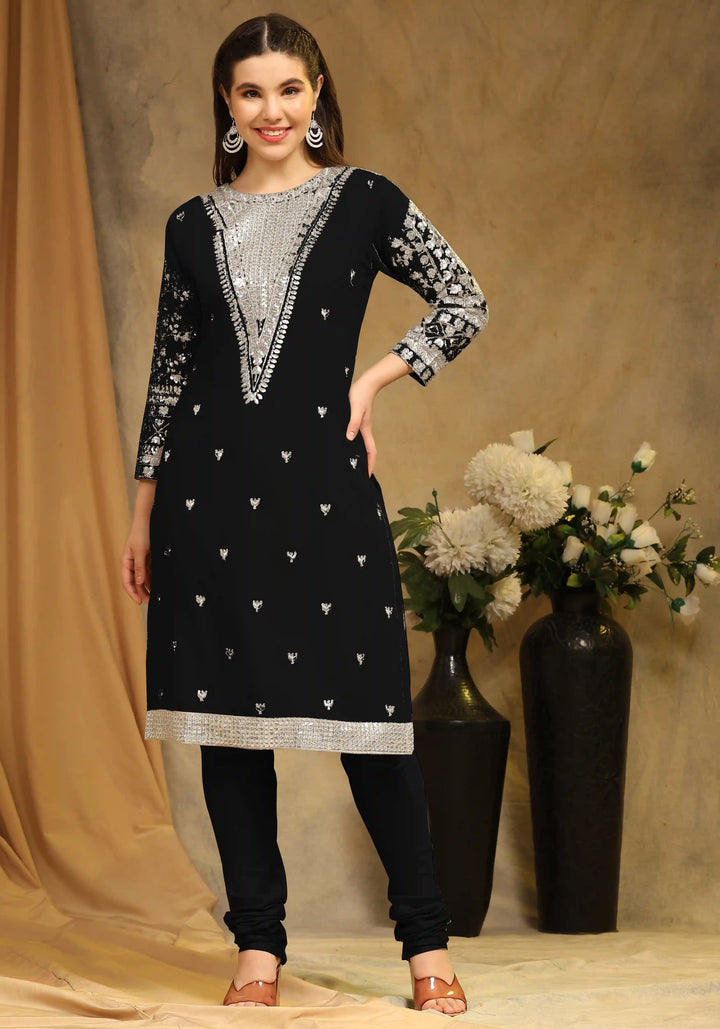 Festive Faux Georgette Suit | Designer Embroidery & Net Dupatta