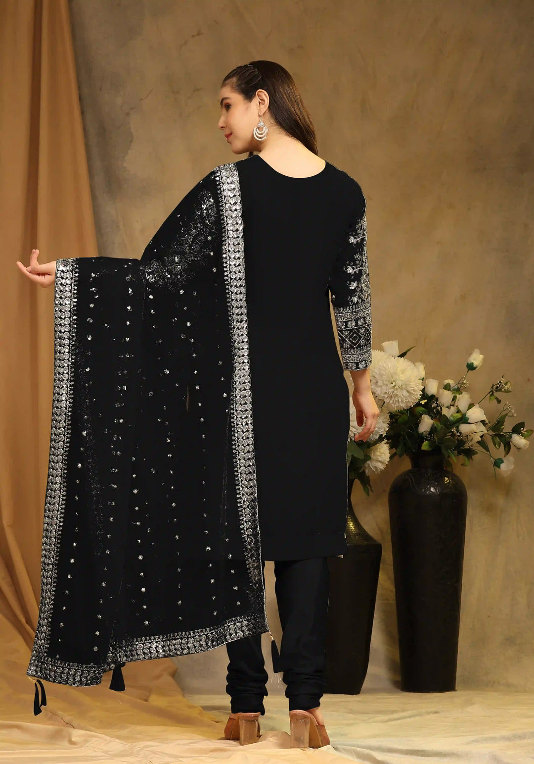 Festive Faux Georgette Suit | Designer Embroidery & Net Dupatta