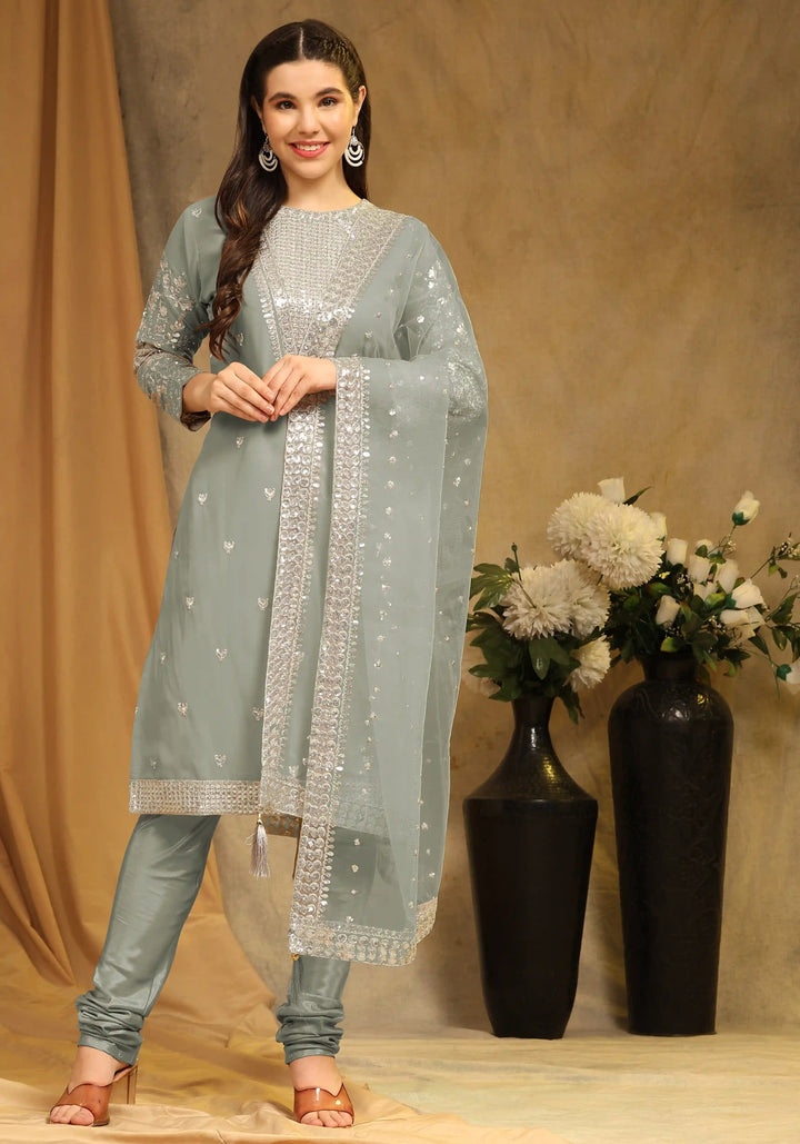 Festive Faux Georgette Suit | Designer Embroidery & Net Dupatta