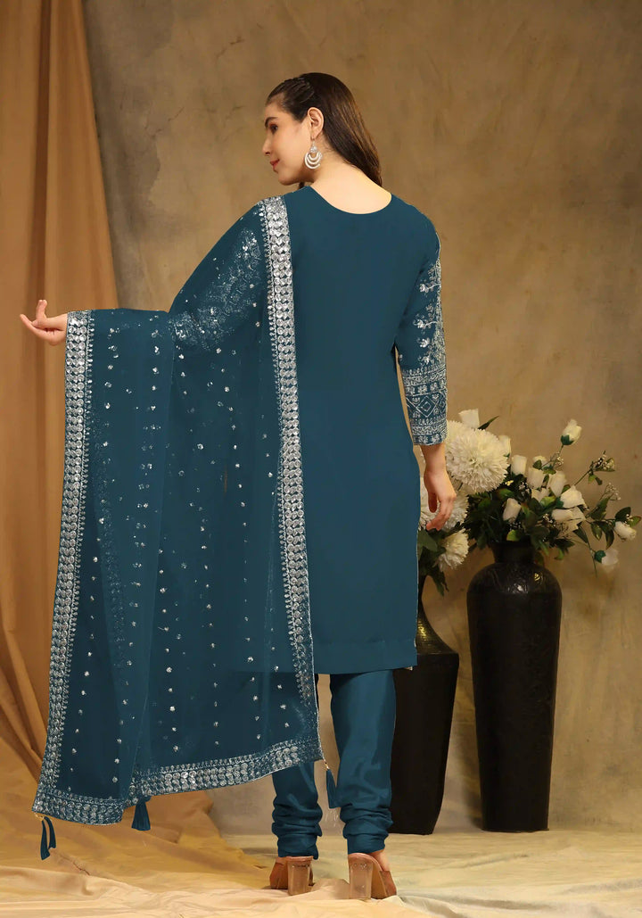 Festive Faux Georgette Suit | Designer Embroidery & Net Dupatta