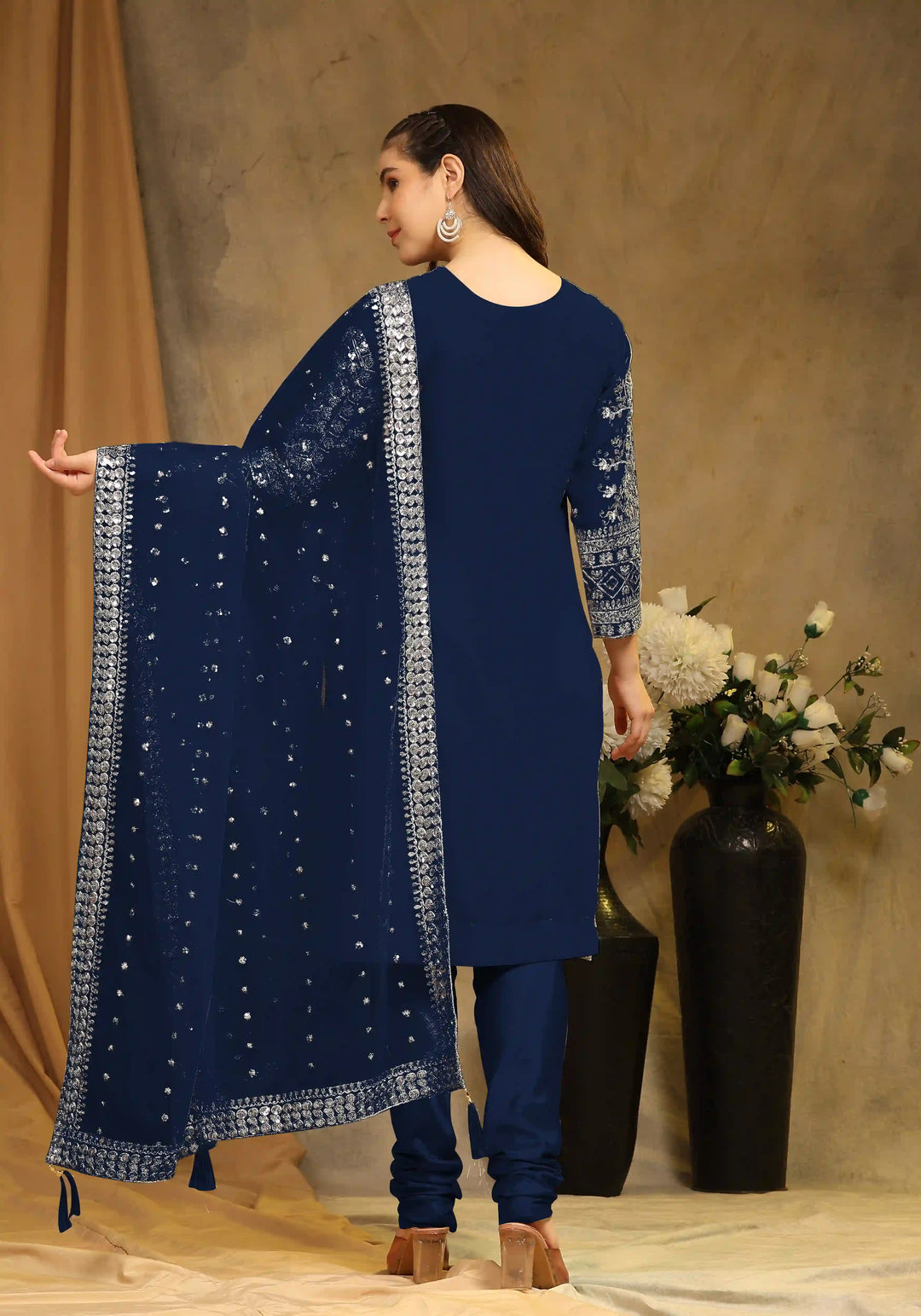 Festive Faux Georgette Suit | Designer Embroidery & Net Dupatta