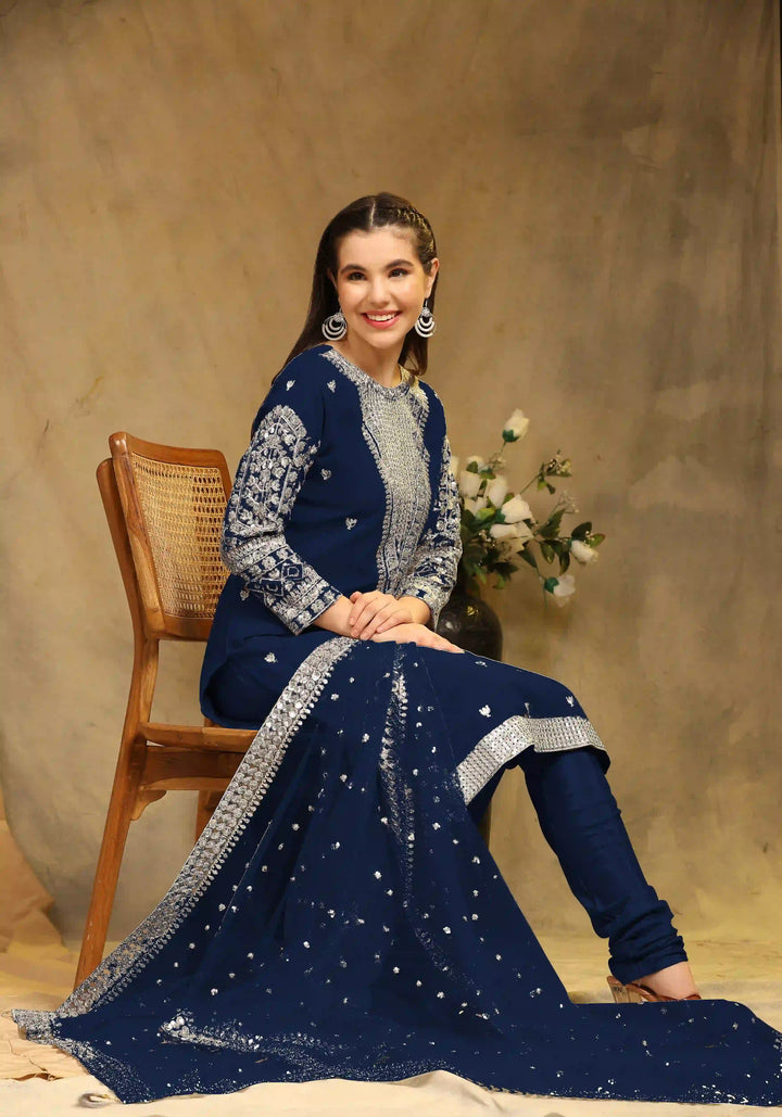 Festive Faux Georgette Suit | Designer Embroidery & Net Dupatta
