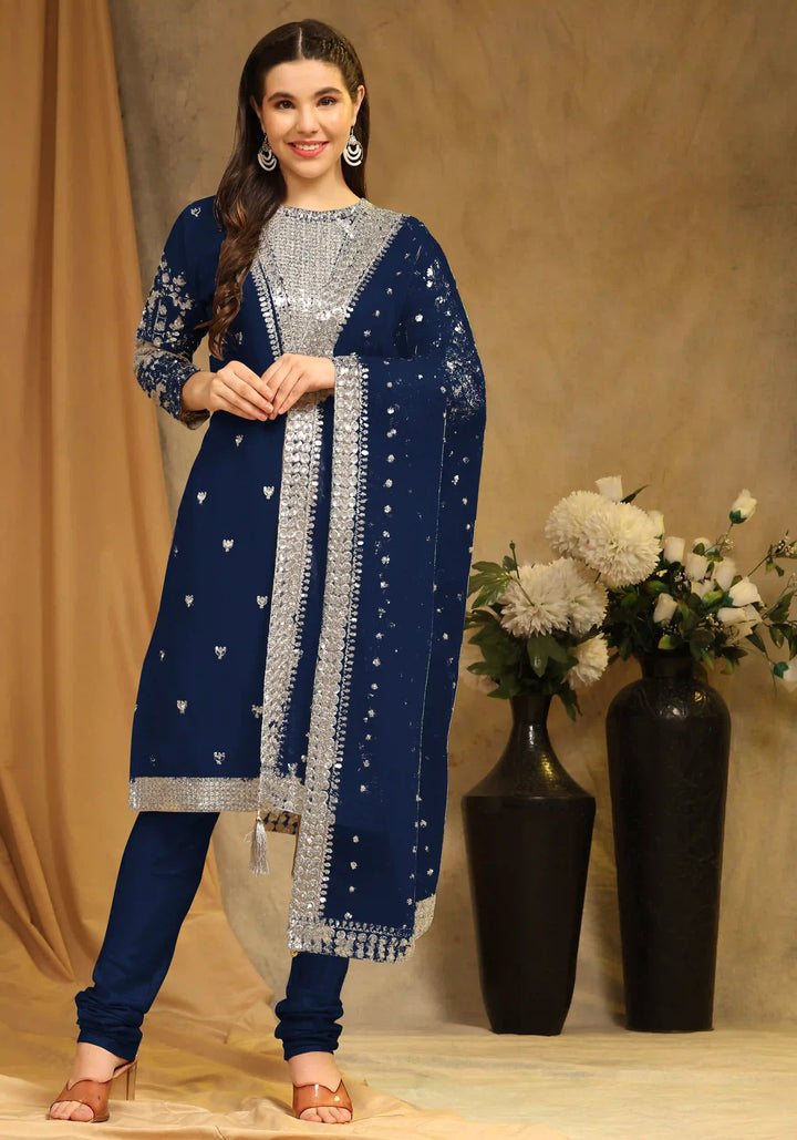 Festive Faux Georgette Suit | Designer Embroidery & Net Dupatta
