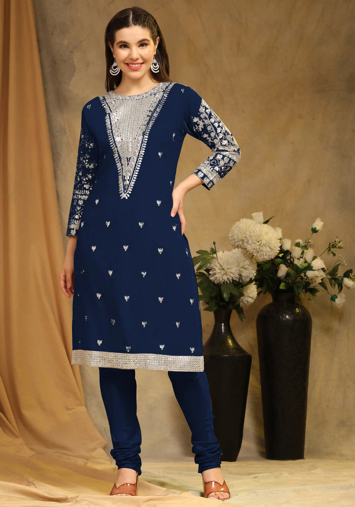 Festive Faux Georgette Suit | Designer Embroidery & Net Dupatta