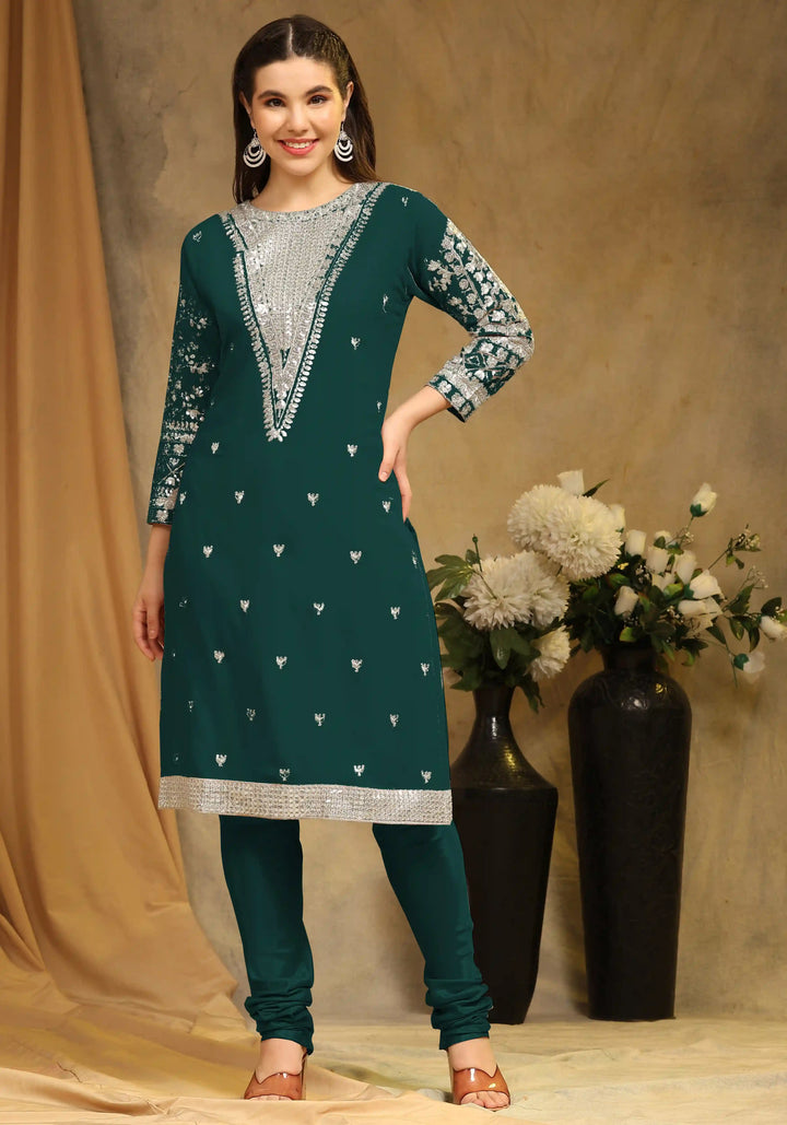 Festive Faux Georgette Suit | Designer Embroidery & Net Dupatta