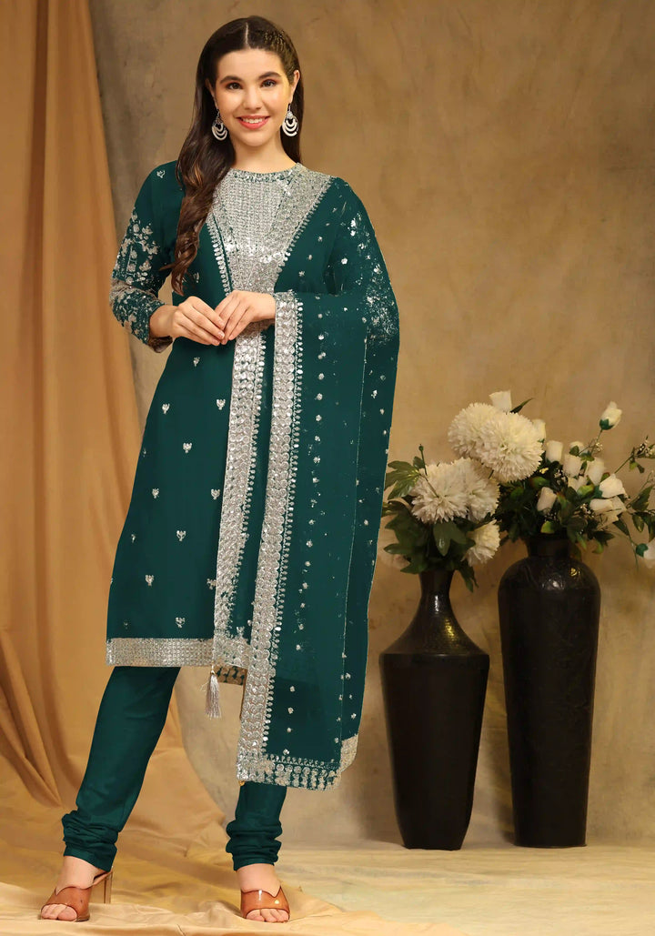 Festive Faux Georgette Suit | Designer Embroidery & Net Dupatta