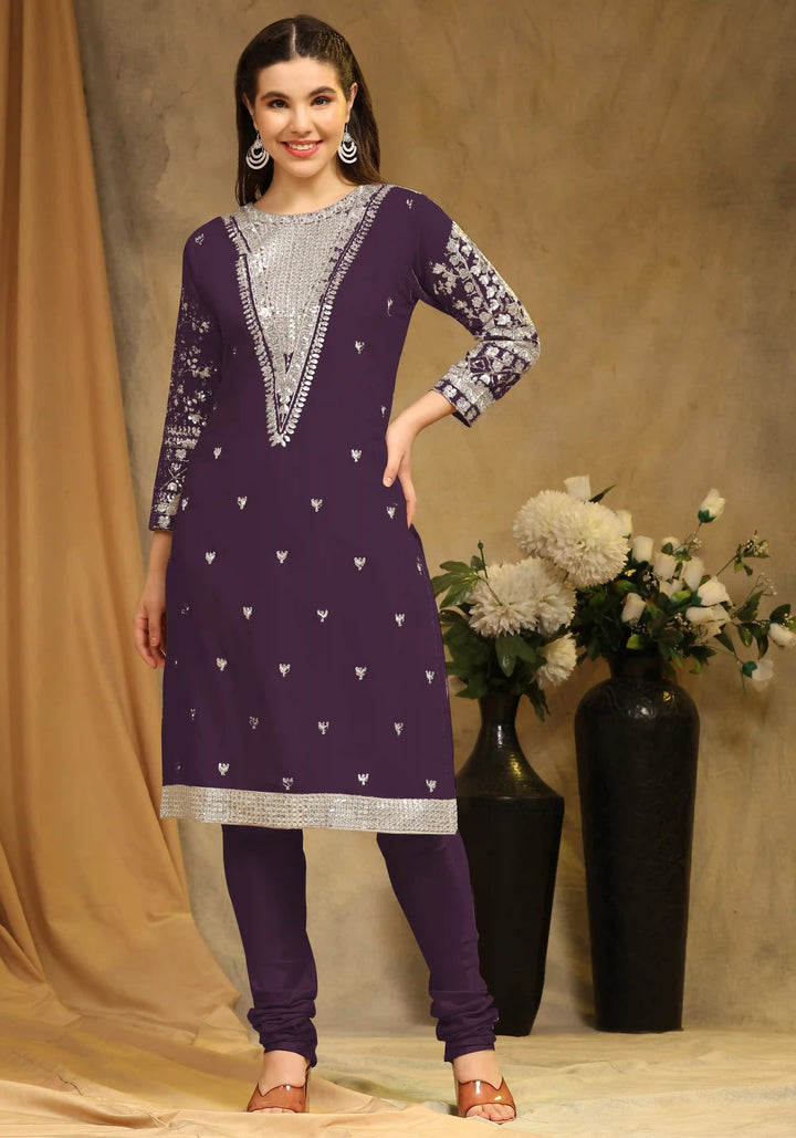 Festive Faux Georgette Suit | Designer Embroidery & Net Dupatta