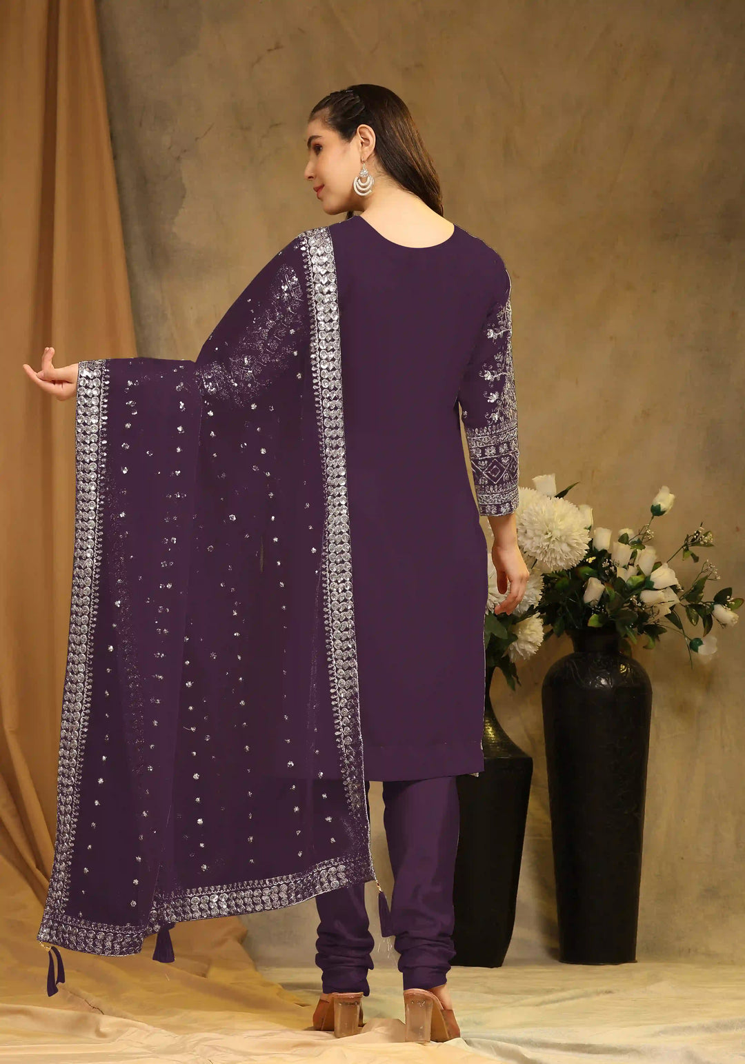 Festive Faux Georgette Suit | Designer Embroidery & Net Dupatta