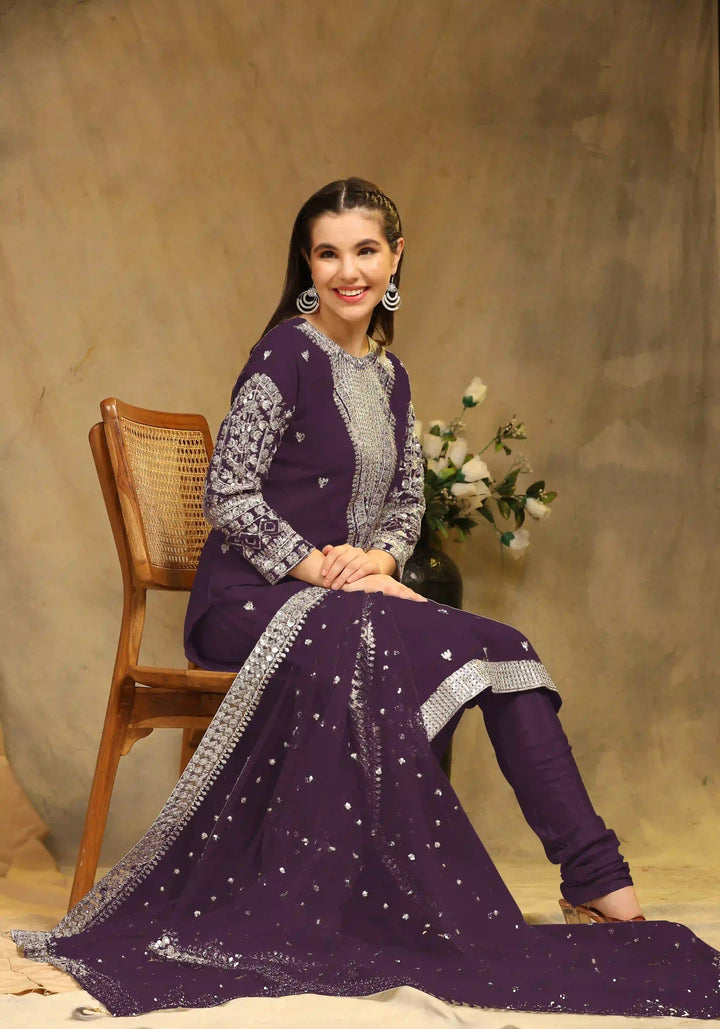 Festive Faux Georgette Suit | Designer Embroidery & Net Dupatta