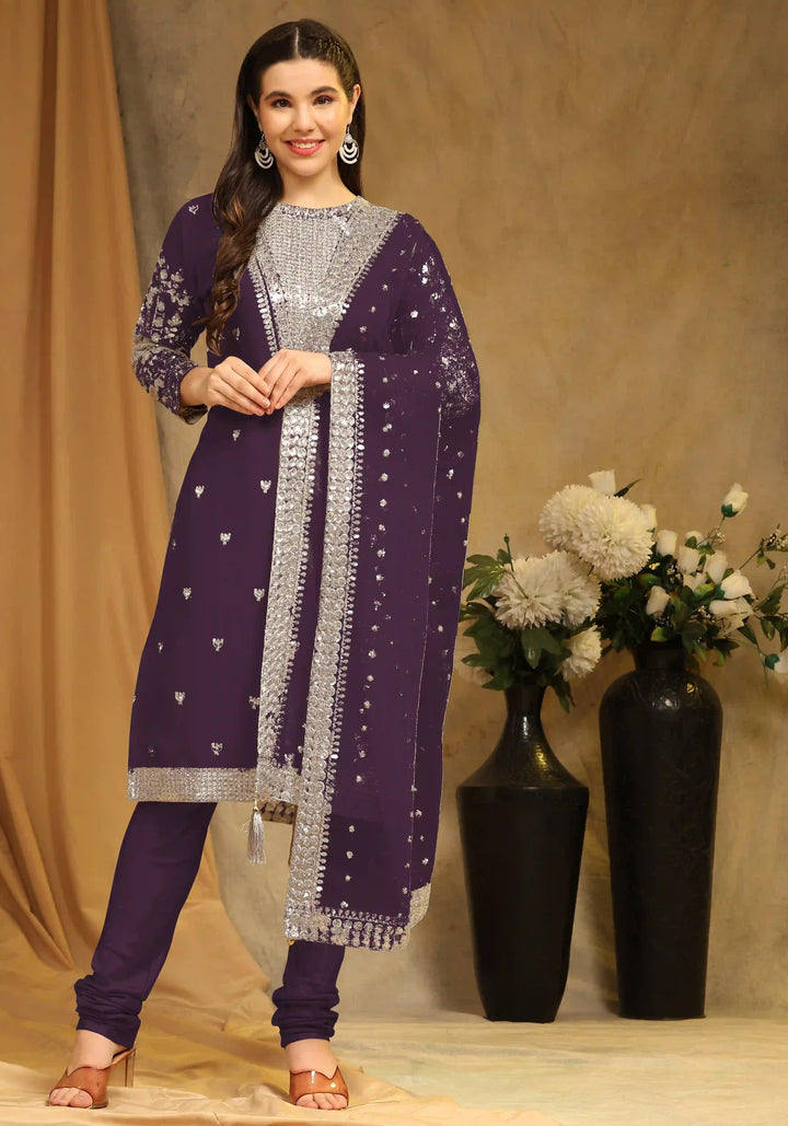 Festive Faux Georgette Suit | Designer Embroidery & Net Dupatta