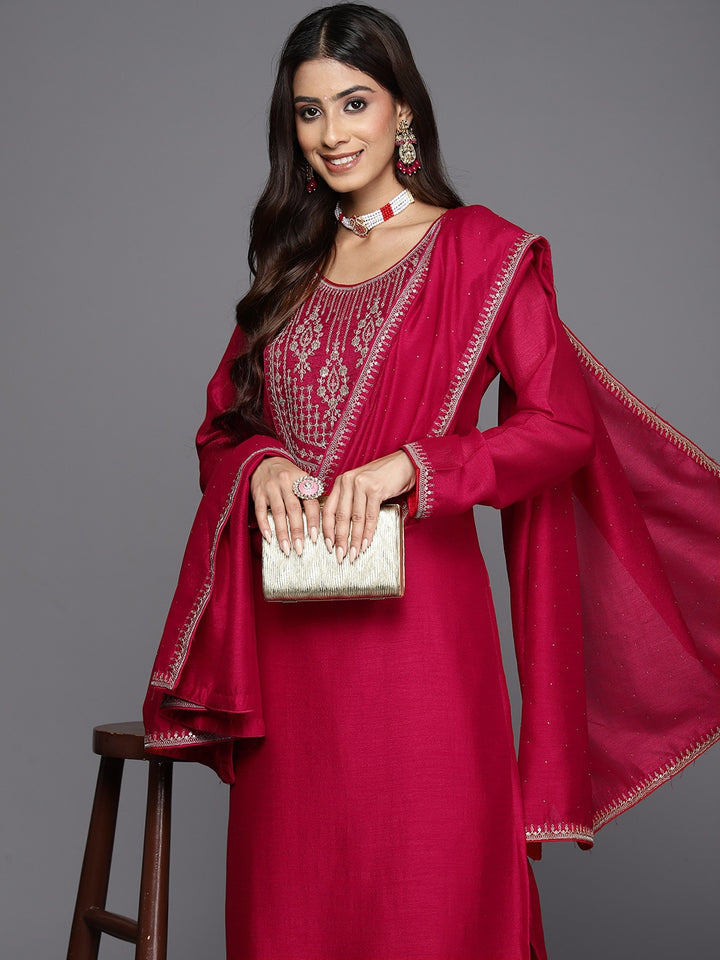 Elegant Vichitra Red Kurti Set | Ready-Made Outfit with Embroidered Dupatta