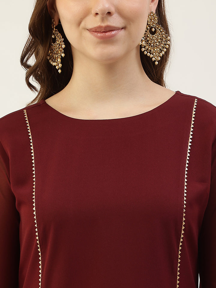 Stylish Maroon Poly Crepe Kurti Set | Perfect for Weddings & Festivals