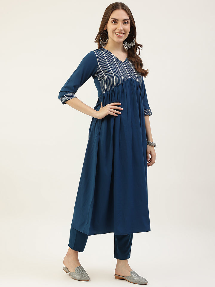 Elegant Teal Blue ReadyMade Kurti Set | Perfect for Office & Party Occasions