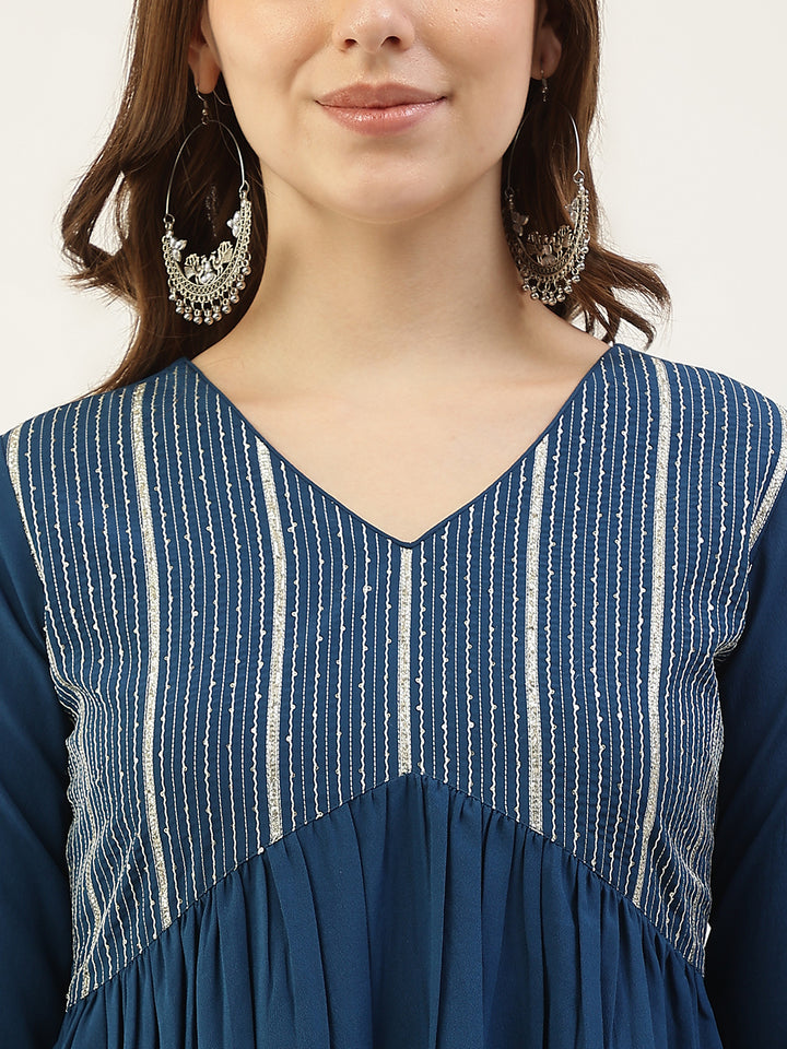 Elegant Teal Blue ReadyMade Kurti Set | Perfect for Office & Party Occasions
