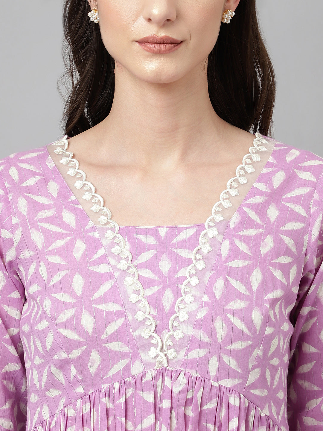 Indian Purple Ready-Made Cotton Kurti Set with Organza Dupatta | Perfect for Parties