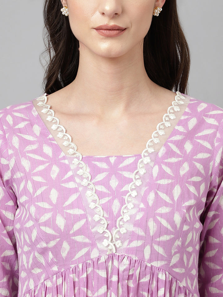 Indian Purple Ready-Made Cotton Kurti Set with Organza Dupatta | Perfect for Parties