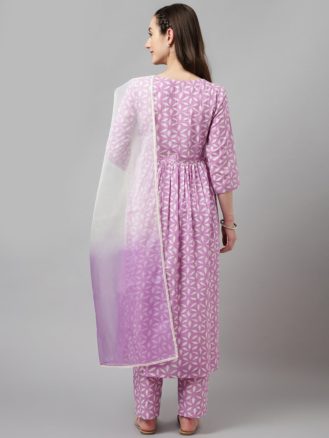 Indian Purple Ready-Made Cotton Kurti Set with Organza Dupatta | Perfect for Parties