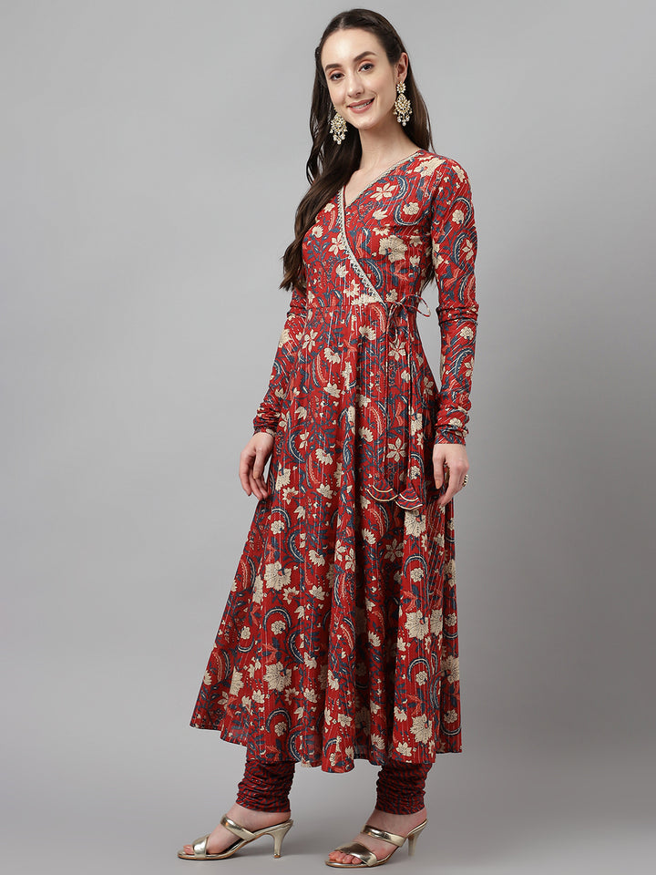 Elegant Maroon Cotton Kurti Set | Ready-Made Outfit with Chanderi Dupatta