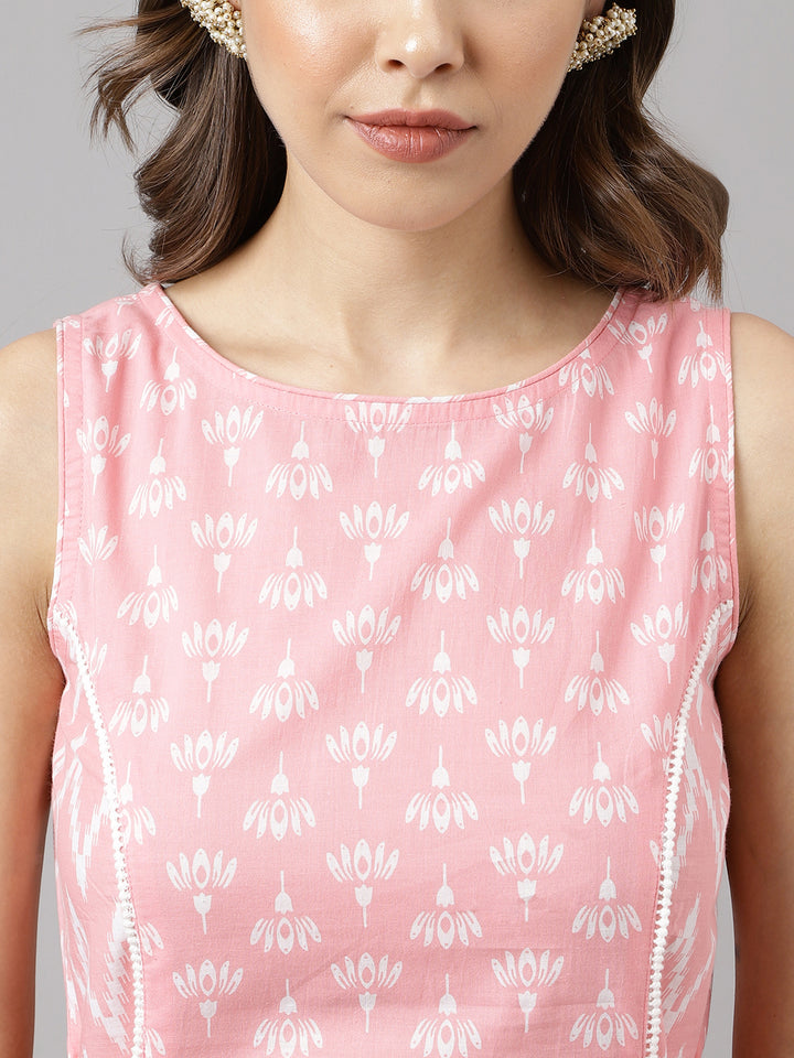 Stylish Pink Cotton Set | Elegant Designer Printed Top with Bottom