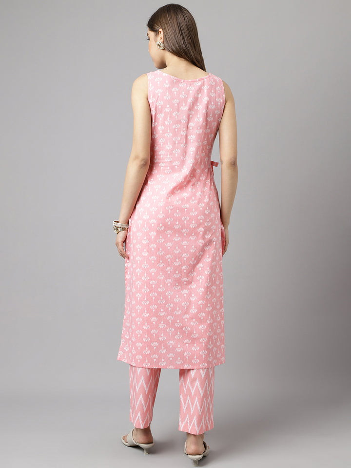 Stylish Pink Cotton Set | Elegant Designer Printed Top with Bottom