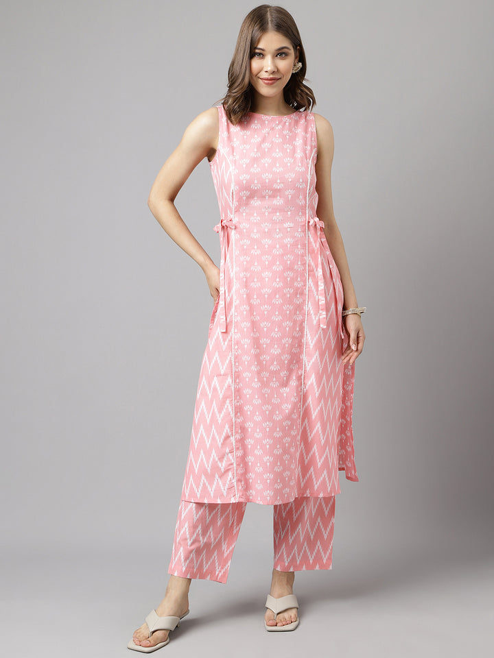 Stylish Pink Cotton Set | Elegant Designer Printed Top with Bottom