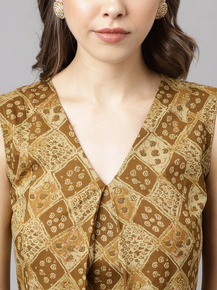 Stylish Olive Cotton Set | Elegant Designer Printed Top with Bottom