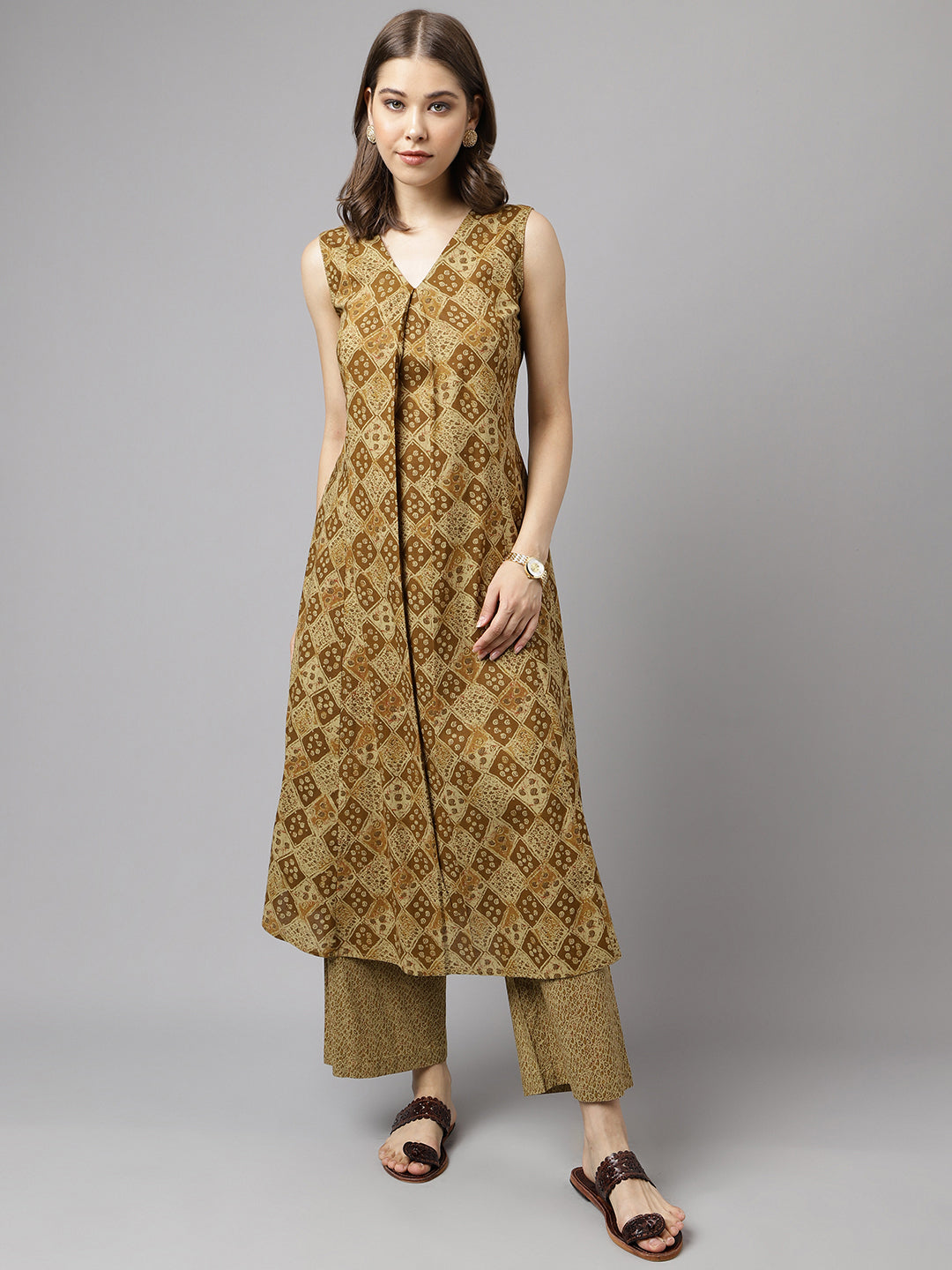 Stylish Olive Cotton Set | Elegant Designer Printed Top with Bottom