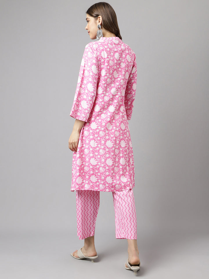 Stylish Pink Cotton Set | Elegant Designer Printed Top with Bottom