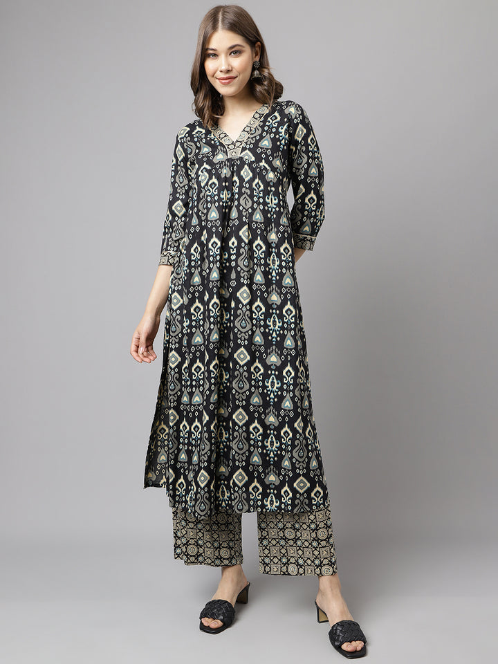 Stylish Black Cotton Set | Elegant Designer Printed Top with Bottom