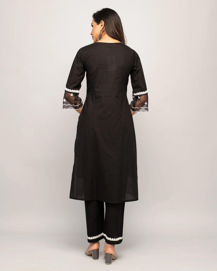Stylish Black Cotton Set | Elegant Designer Embroidered Top with Bottom
