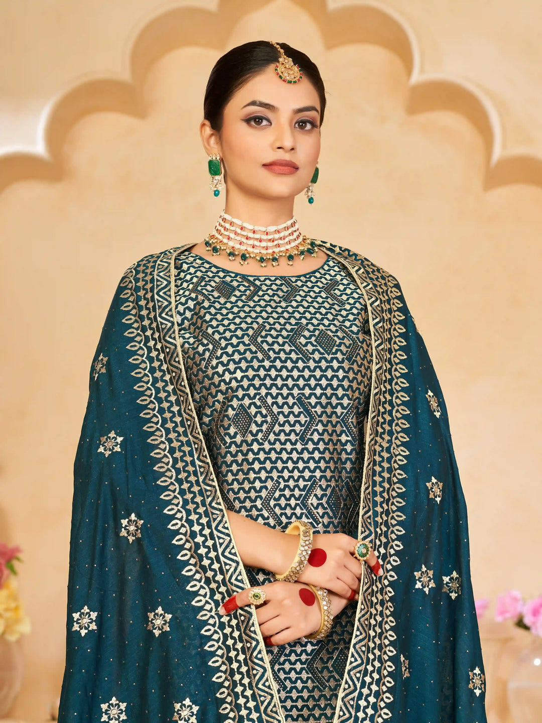 Semi Stitched Vichitra Kurti Set | Elegant Attire for Festivals & Weddings