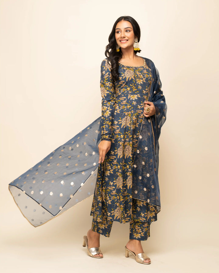 Cotton Suits with Designer Print | Beautiful Hand Work & Organza Dupatta