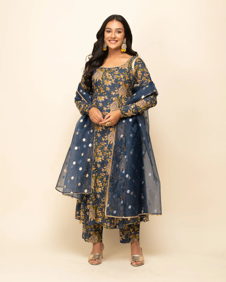 Cotton Suits with Designer Print | Beautiful Hand Work & Organza Dupatta