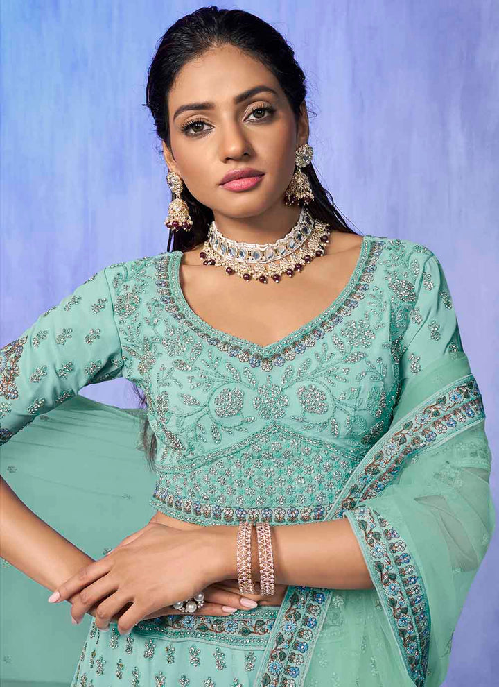 Heavy Designer Embroidery Georgette Lehenga | Wedding & Party Wear