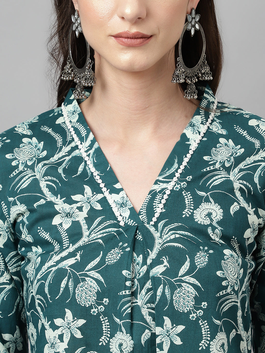 Stylish Green Cotton Set | Elegant Ready-Made Floral Printed Top with Bottom