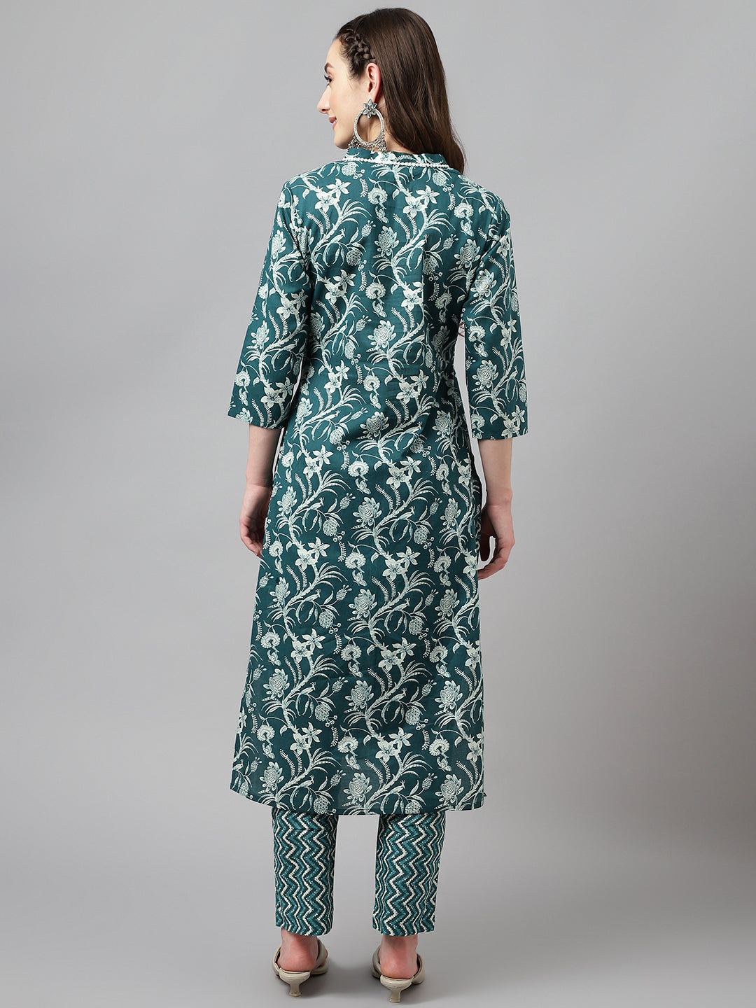 Stylish Green Cotton Set | Elegant Ready-Made Floral Printed Top with Bottom