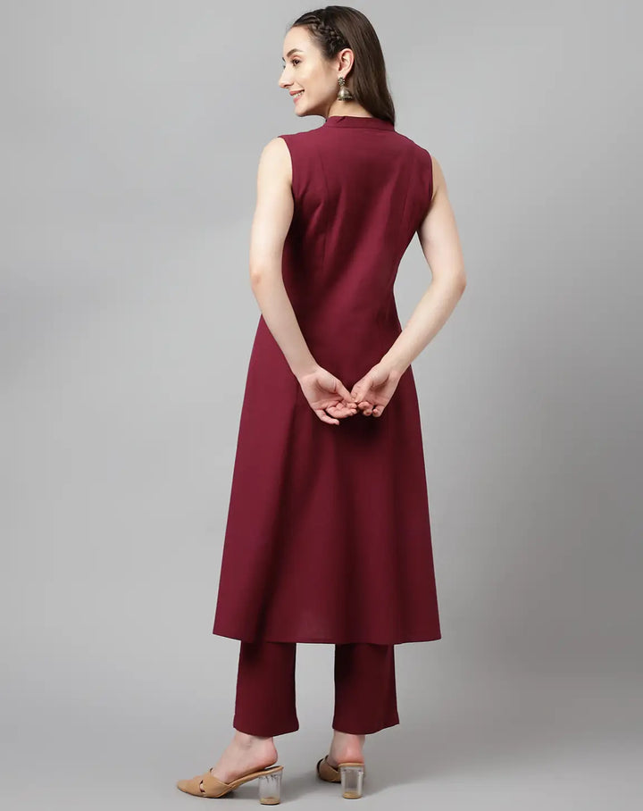 Stylish Maroon Rayon Set | Beautiful Solid Design Top with Bottom