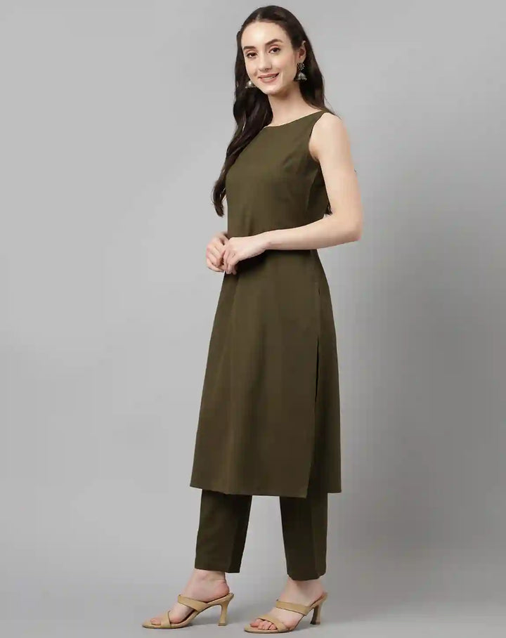 Stylish Green Rayon Set | Beautiful Solid Design Top with Bottom