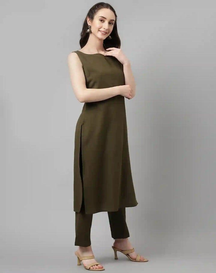 Stylish Green Rayon Set | Beautiful Solid Design Top with Bottom