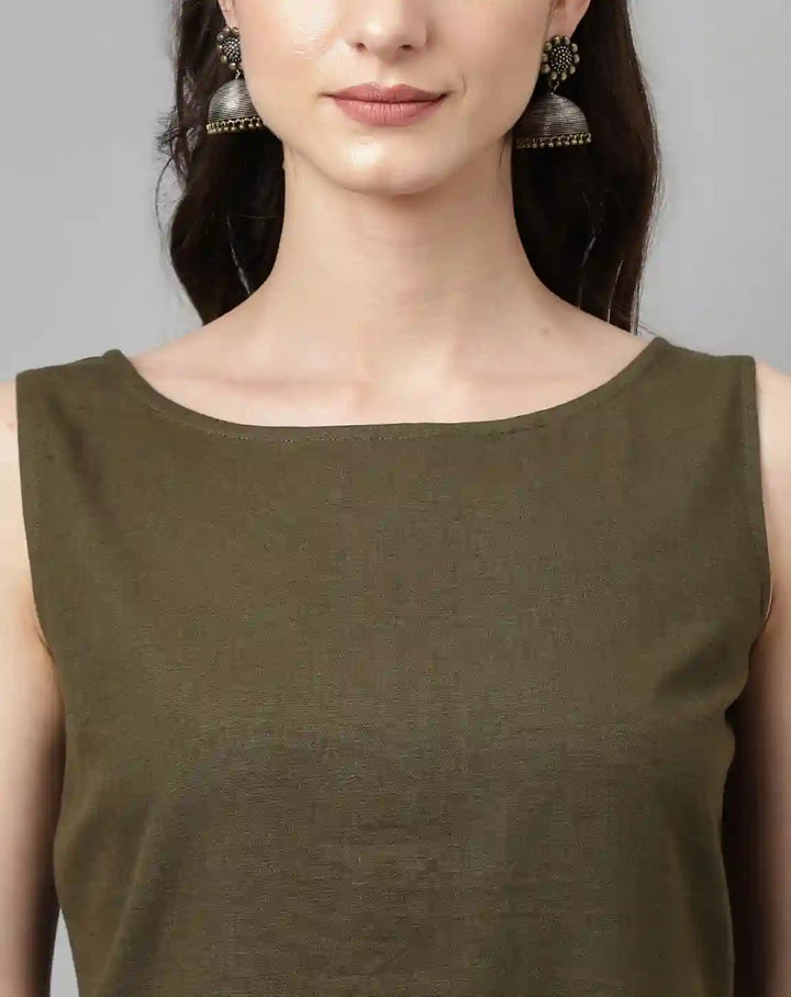Stylish Green Rayon Set | Beautiful Solid Design Top with Bottom