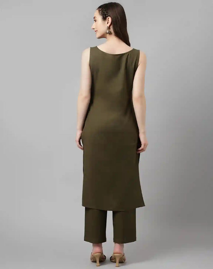 Stylish Green Rayon Set | Beautiful Solid Design Top with Bottom