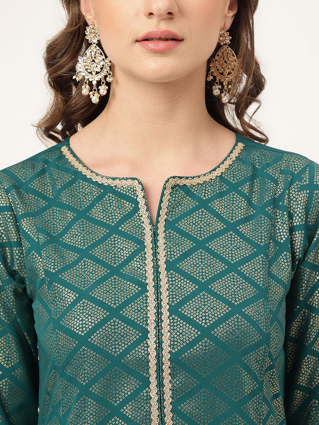 Stylish Rama Crepe Set | Beautiful Gold Printed Top with Bottom