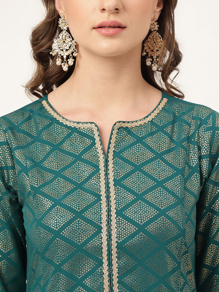 Stylish Rama Crepe Set | Beautiful Gold Printed Top with Bottom