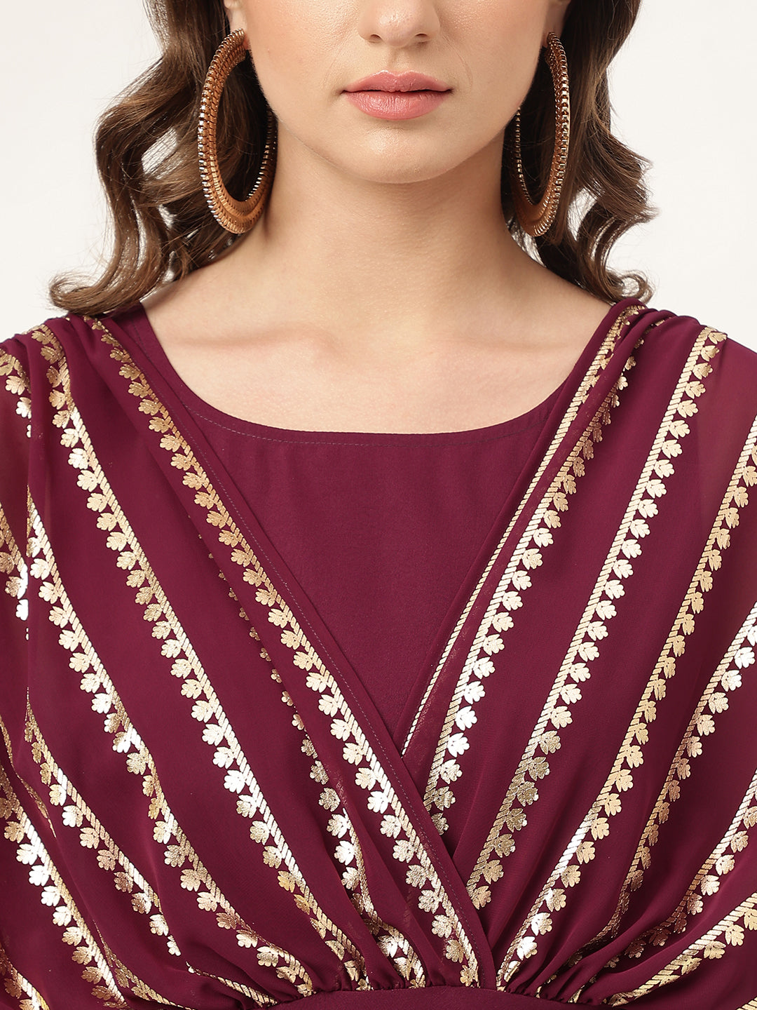 Stylish Burgundy Crepe Set | Beautiful Solid Design Top with Bottom