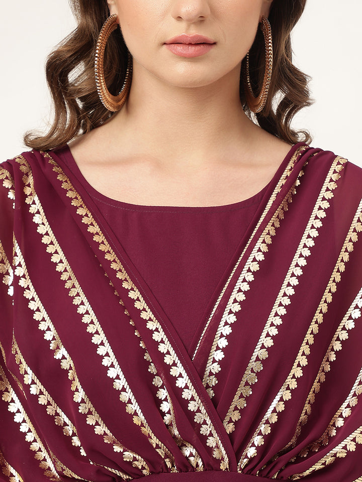 Stylish Burgundy Crepe Set | Beautiful Solid Design Top with Bottom
