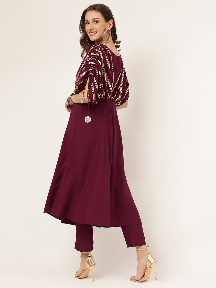 Stylish Burgundy Crepe Set | Beautiful Solid Design Top with Bottom